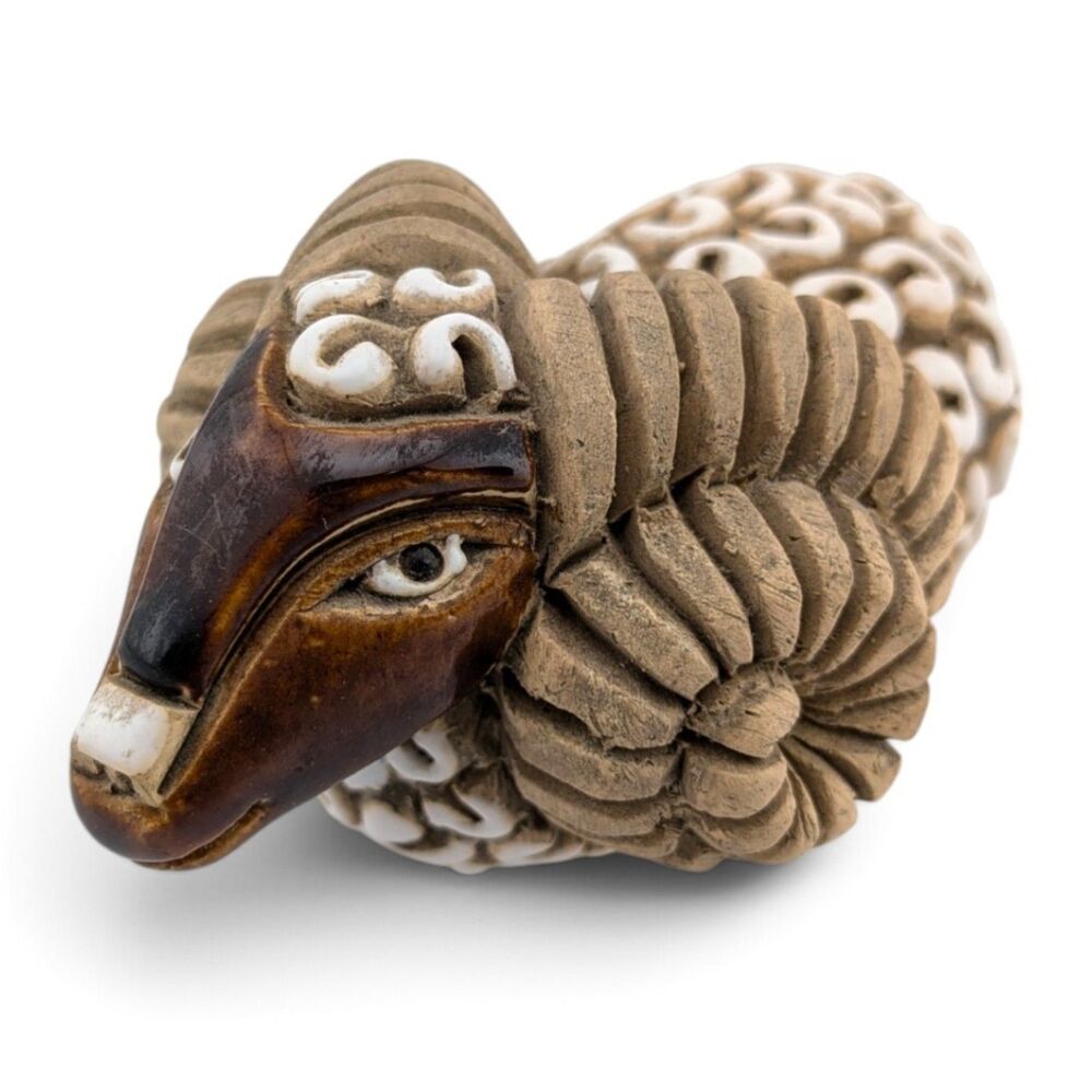 Vintage Artesania Rinconada #5 Ram Sheep Figurine Uruguay Folk Art Ceramic